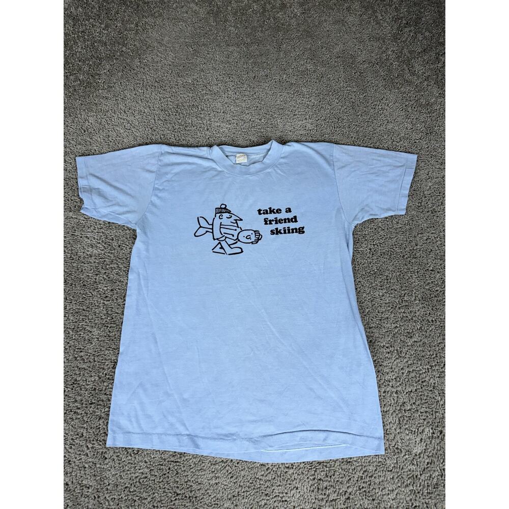 Vintage Sportswear Take A Friend Skiing Shirt Mens L Blue Campfitters 80s